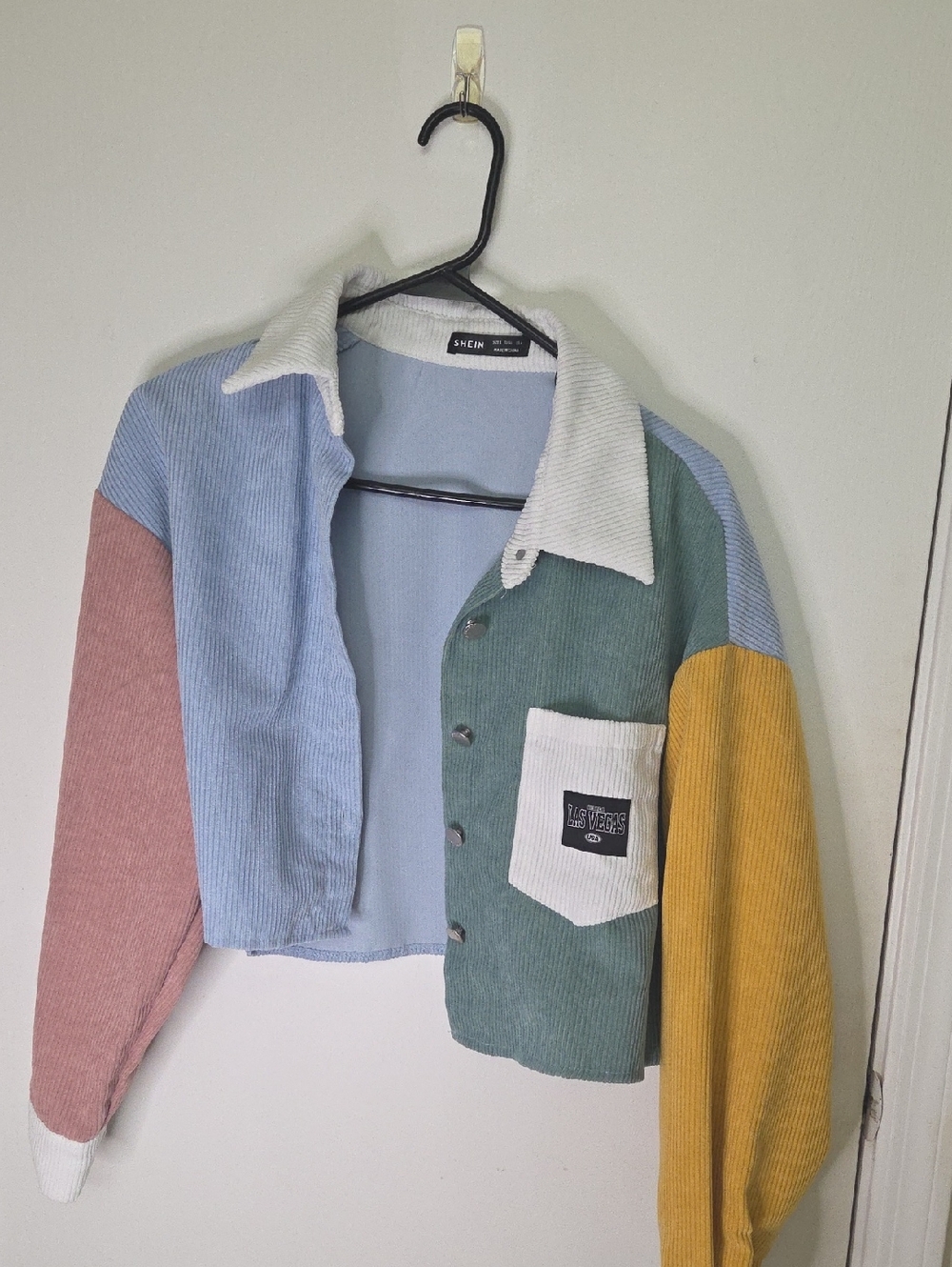 SHEIN Pastel Colorblock Corduroy Jacket - Blue, Green, Pink, Yellow